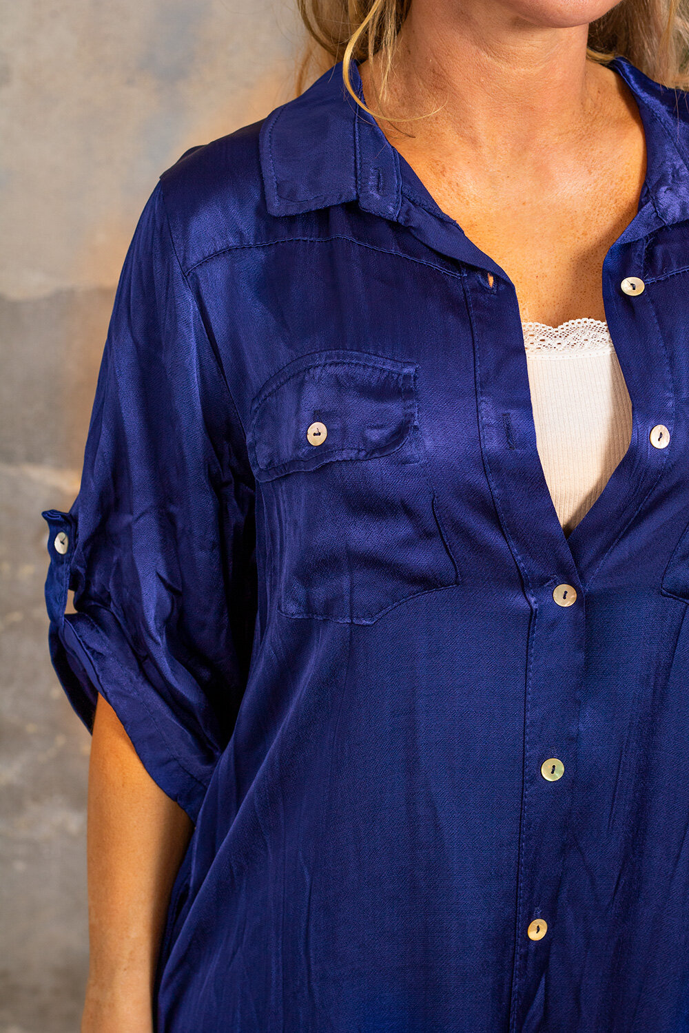 Abbie Shirt Dress - Satin - Cobalt blue