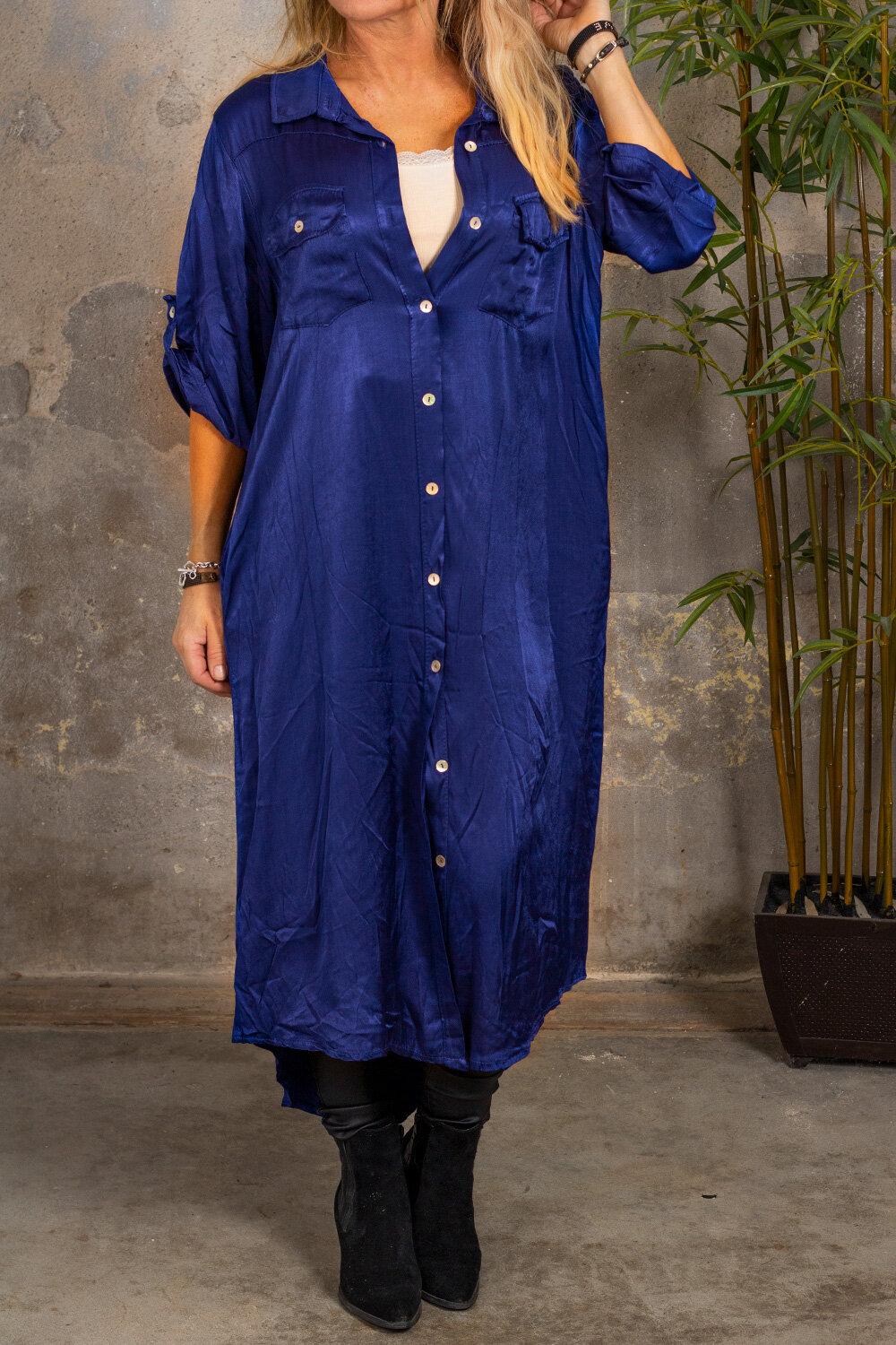 Abbie Shirt Dress - Satin - Cobalt blue
