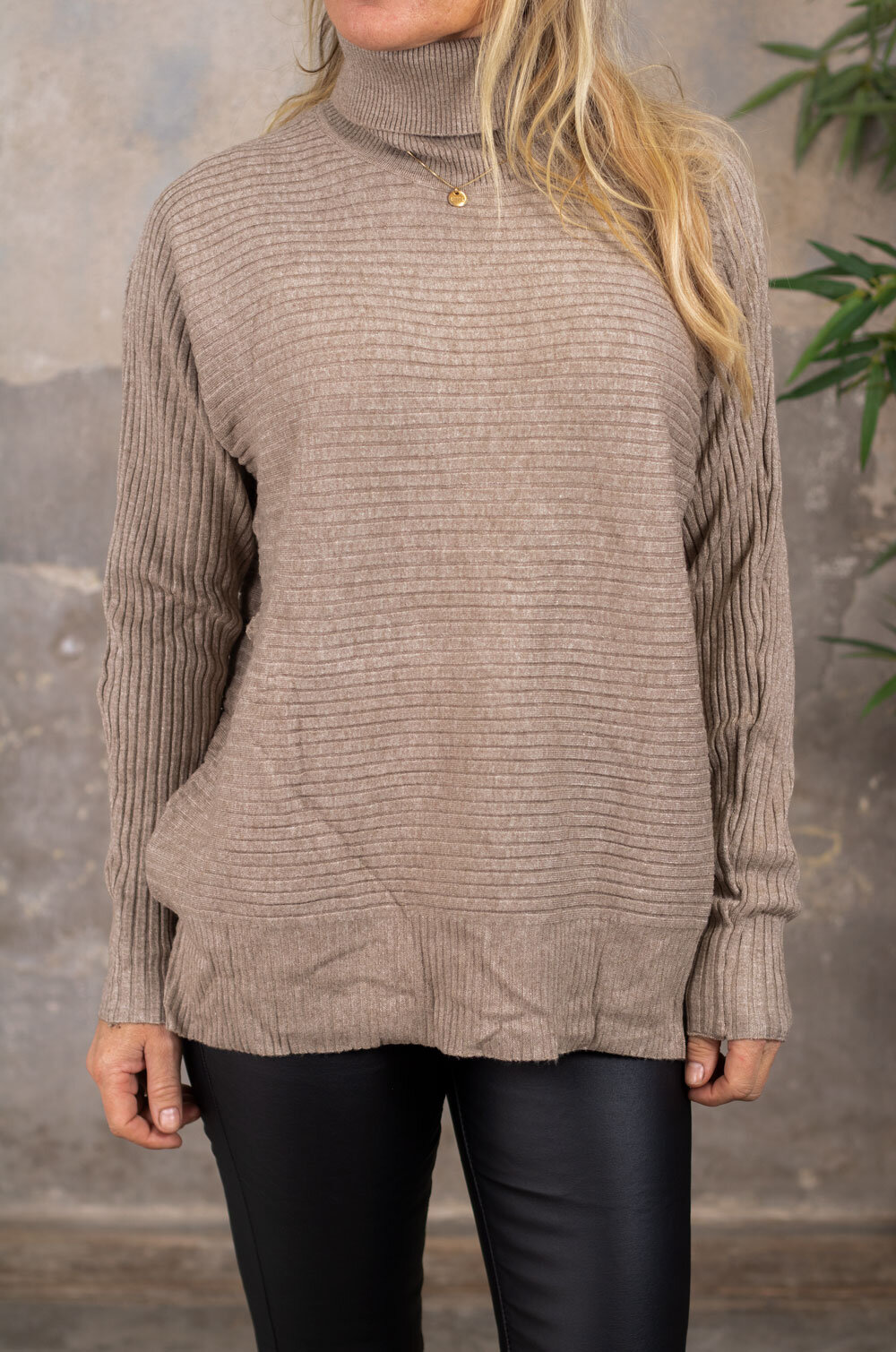 Alice Ribbed Sweater - Polo Collar - Taupe