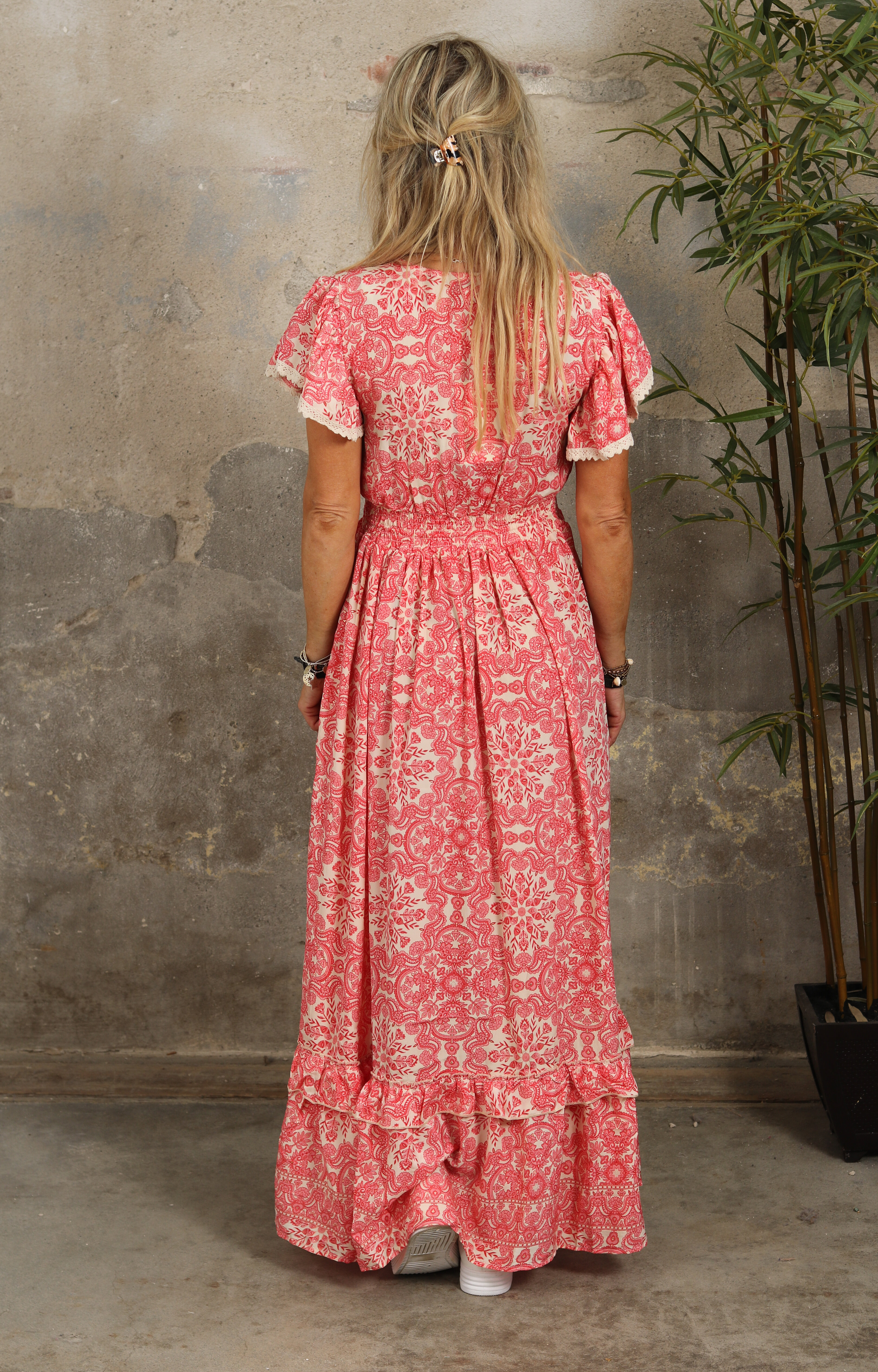 Alicia Long Dress - Floral Pattern - Corall