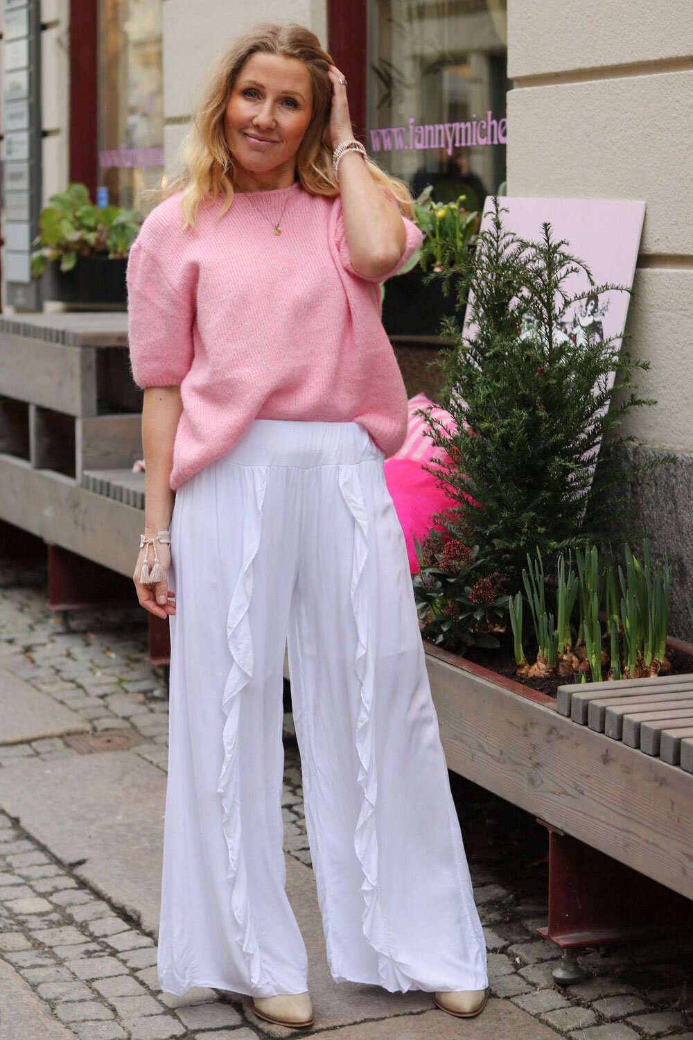 Viscose pants with frill  - White