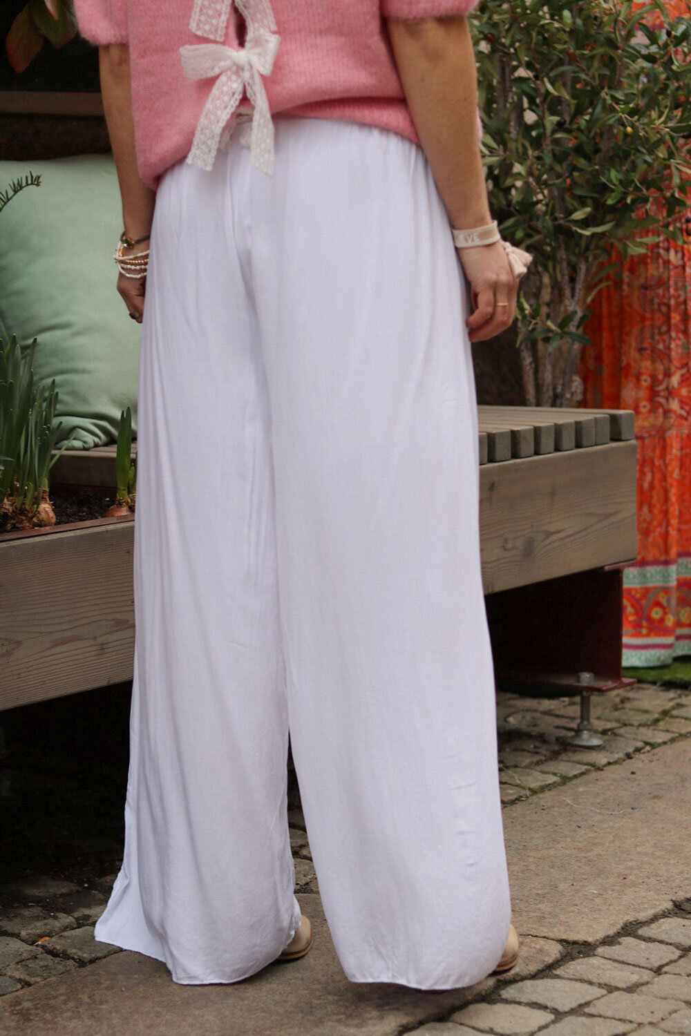 Viscose pants with frill  - White
