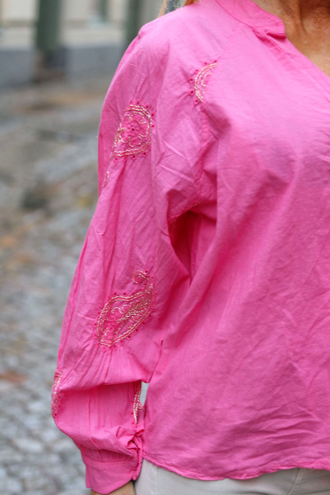 Elisabeth Cotton blouse - Gold embroidery - Pink
