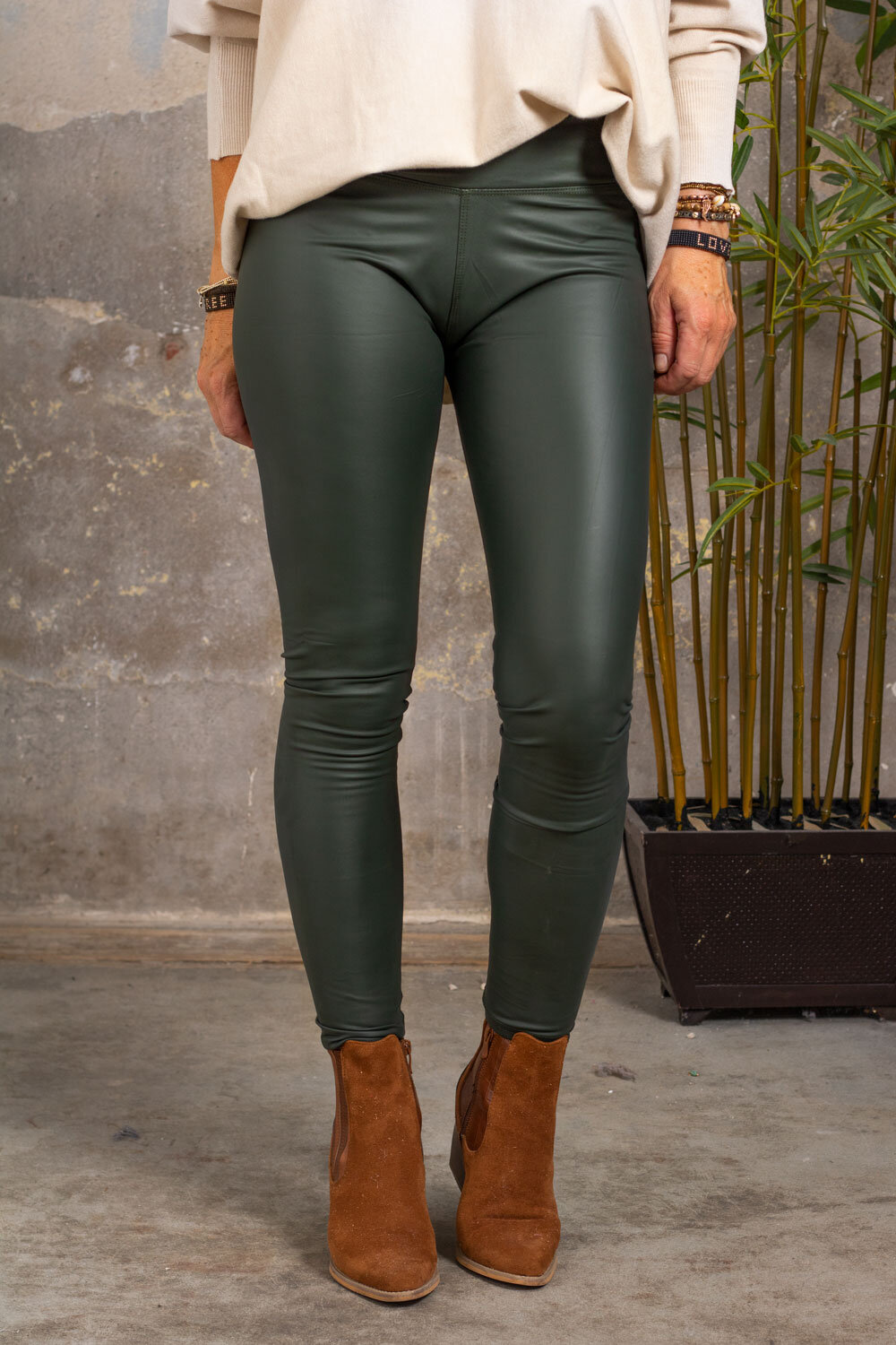 Faux leather leggings - LM1060 - Army green