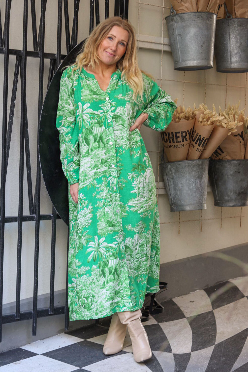 Fiona Long shirt dress - Natural - Smaragd