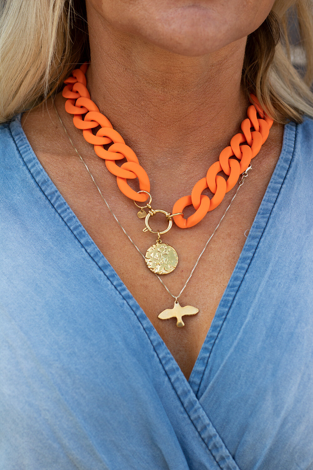 Necklace - Wide chain - Orange