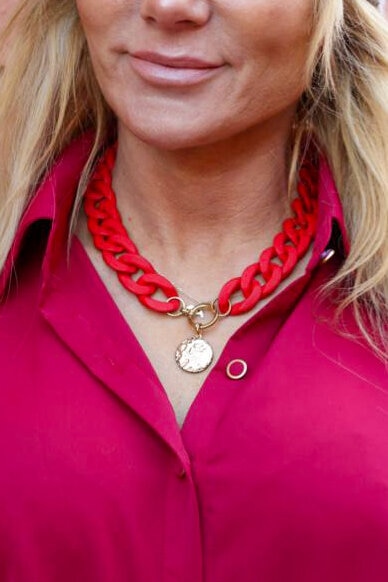 Necklace - Wide chain - Red