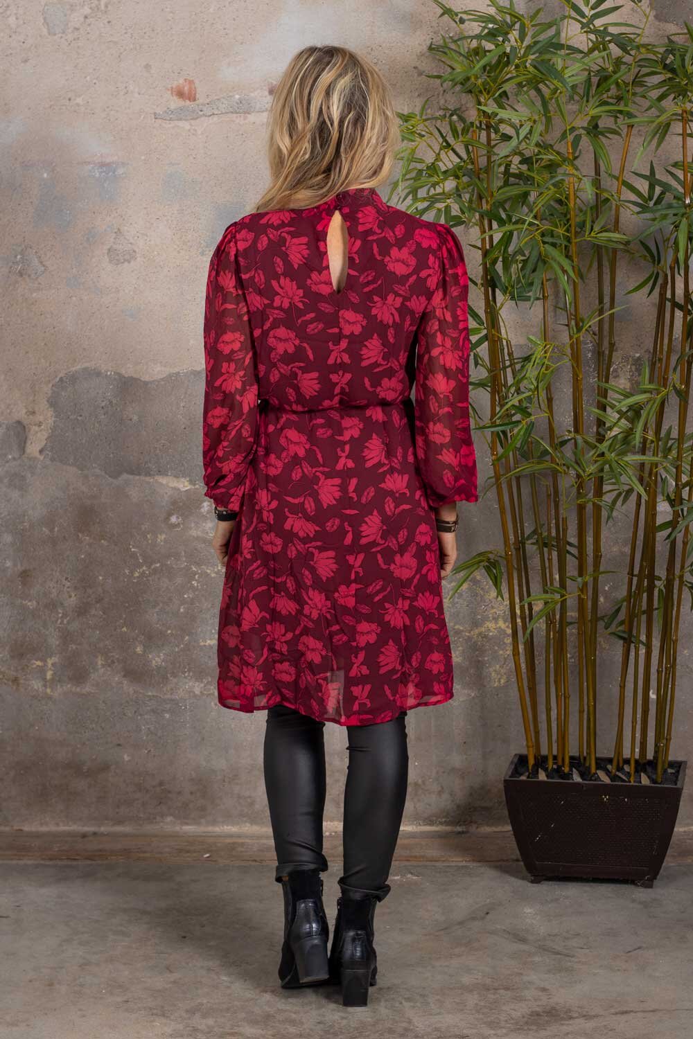 Harper Chiffon Dress - Floral - Bordeaux