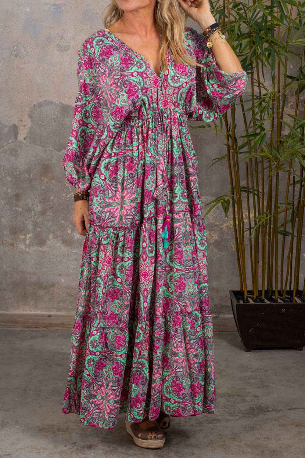 Hedwig Patterned long dress - Pink/Lagoon