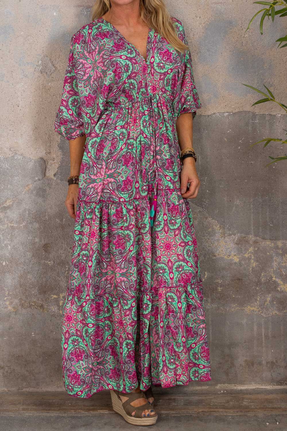 Hedwig Patterned long dress - Pink/Lagoon