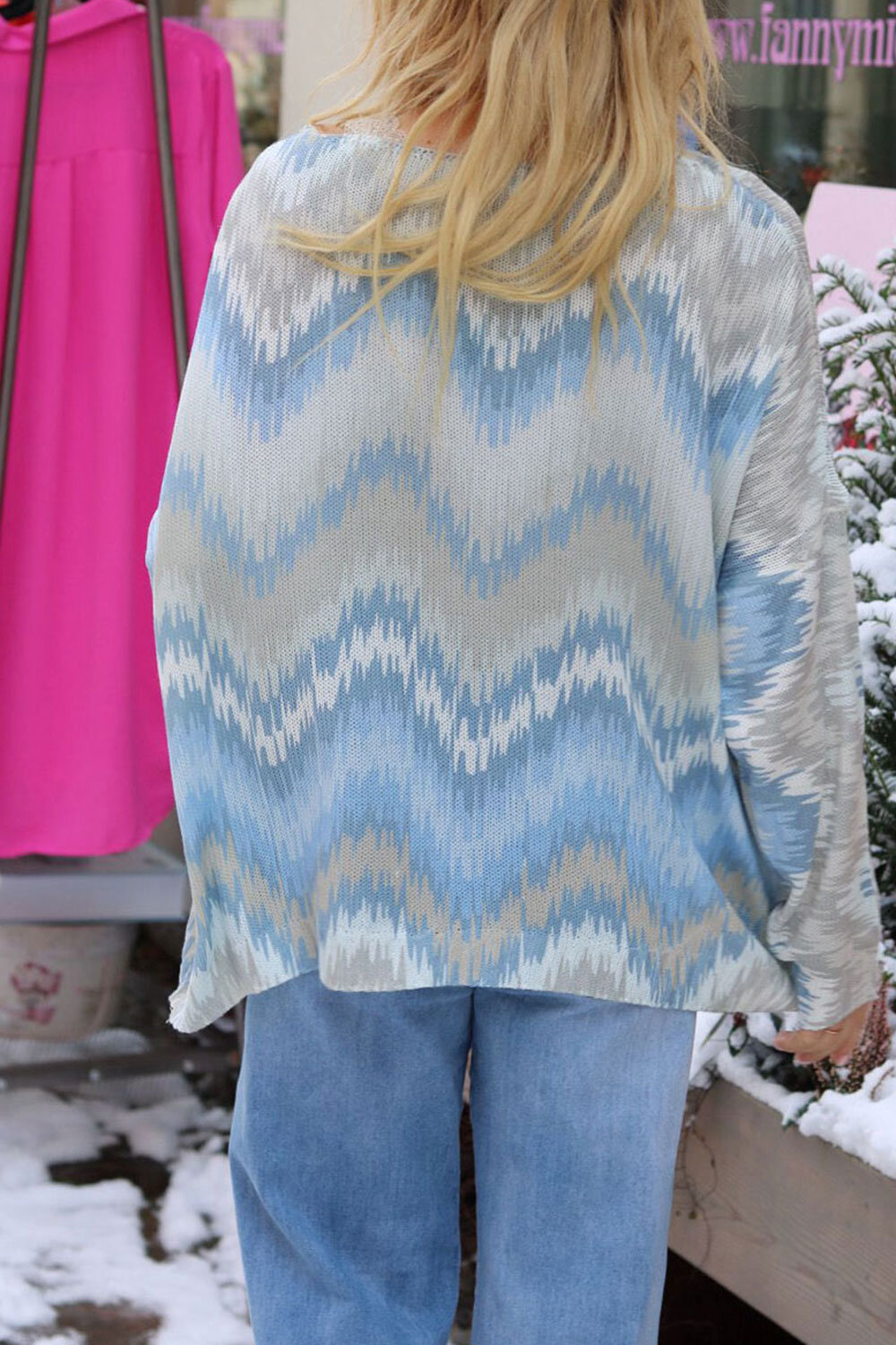 Indie Fine knit sweater - Zigzag - Blue/Beige