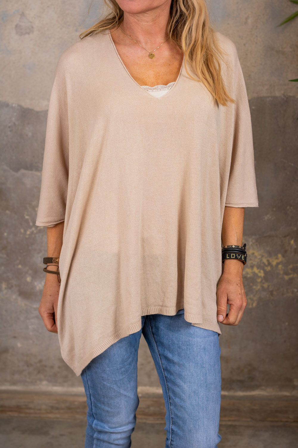 Janet Thin knitted oversize sweater - Sand