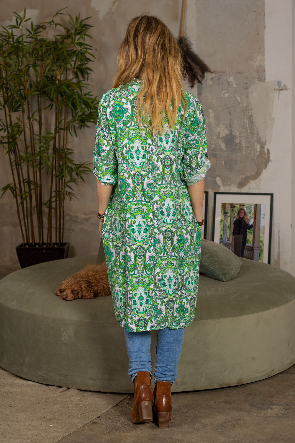 Julia long shirt - Paisley - Green