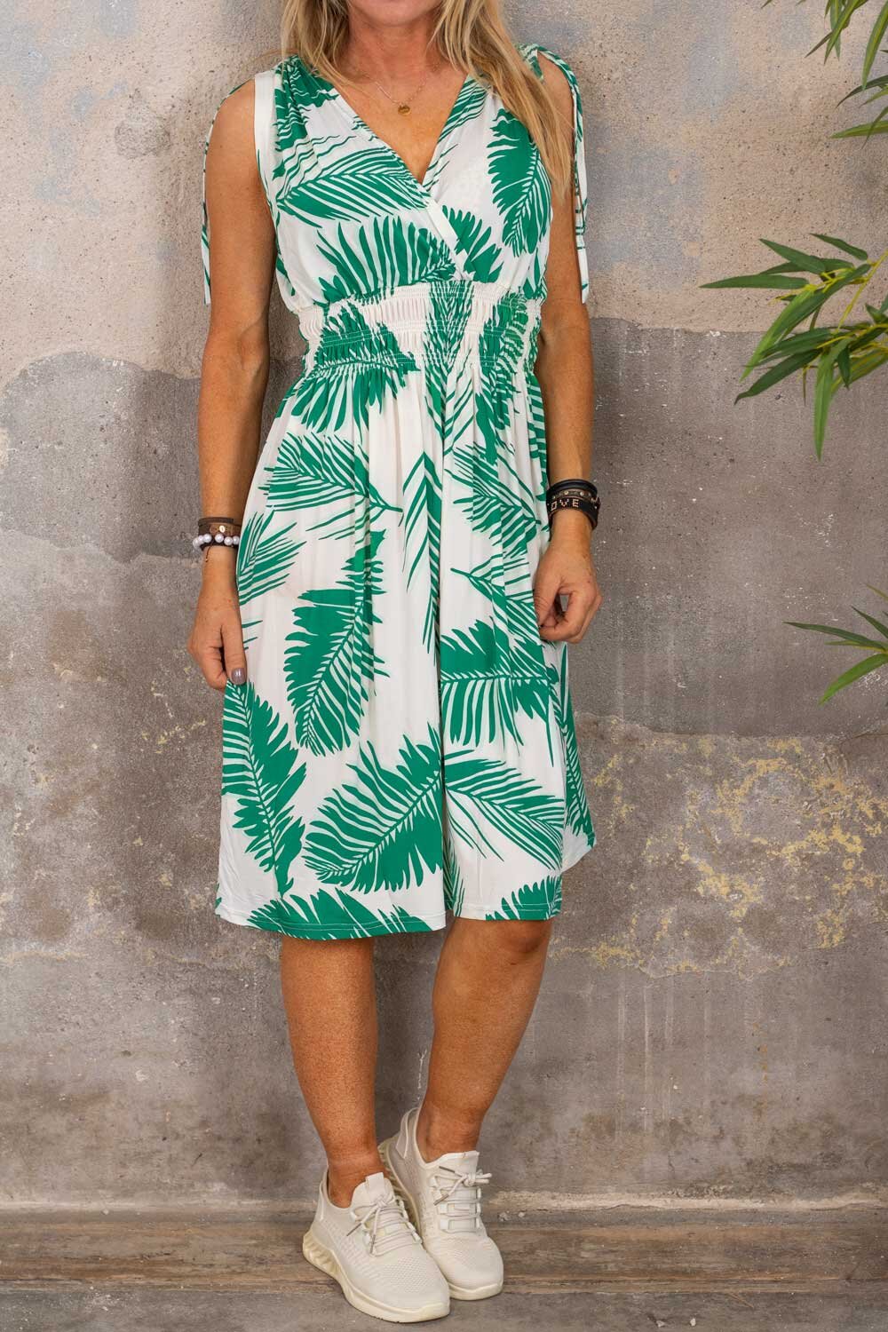 Short soft dress - Palm pattern - Cream