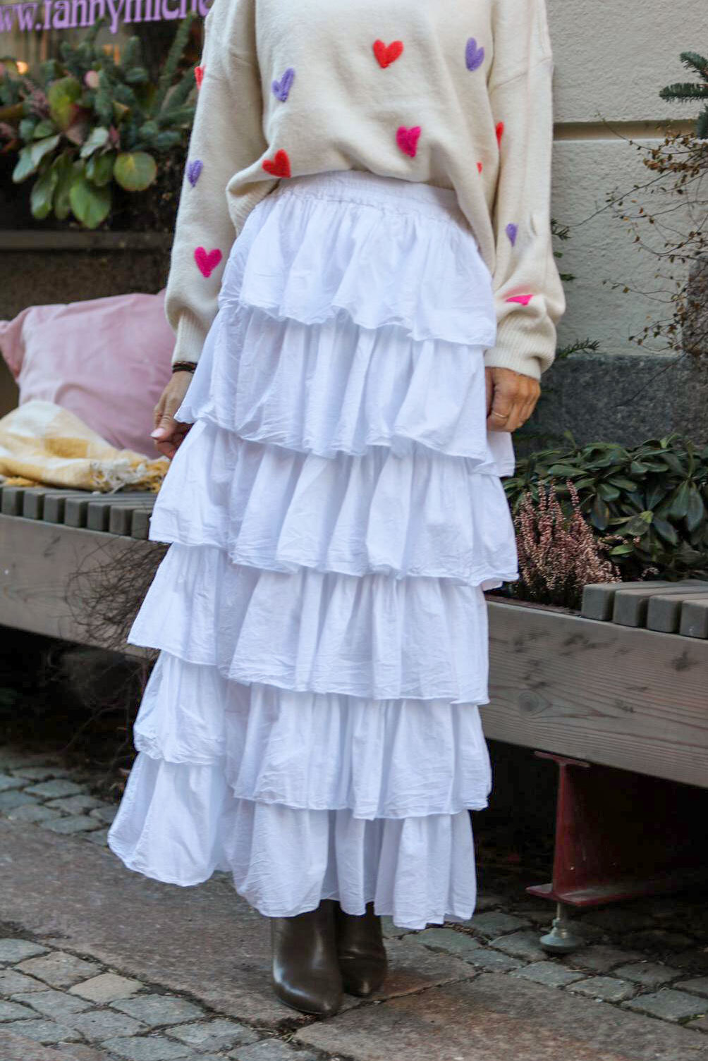 Long Ruffled Skirt - White