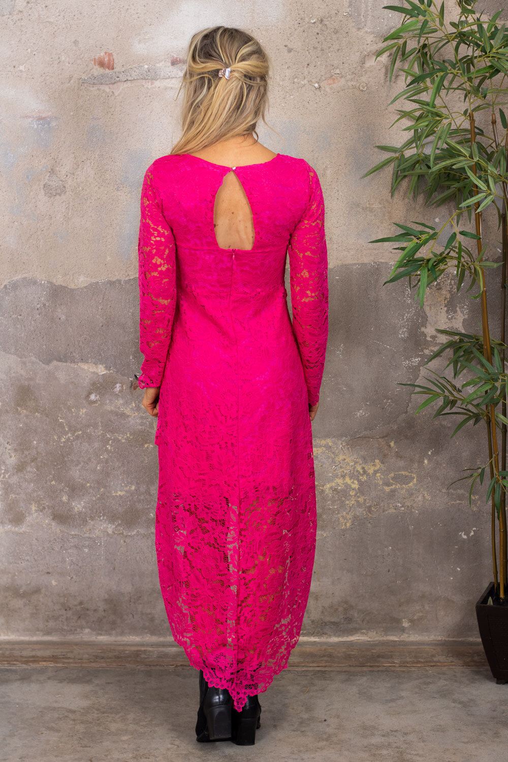 Long Sleeve Rachel - Lace Dress - Cerise