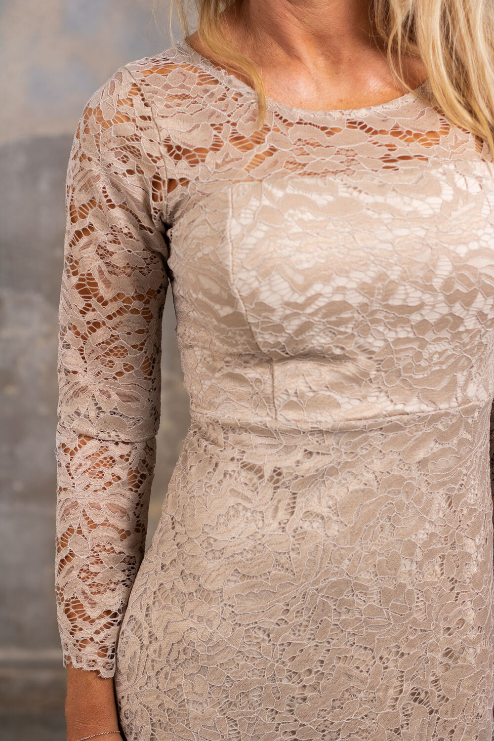 Long Sleeve Rachel - Lace Dress - Beige
