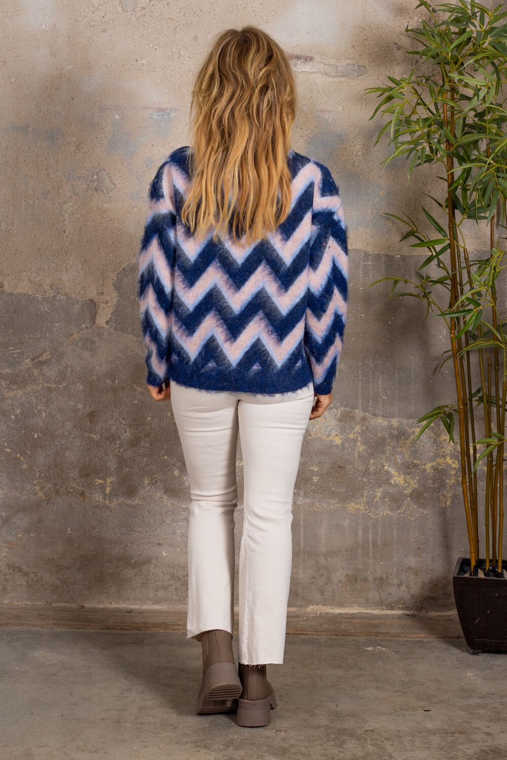 Larisa Knitted sweater - Zigzag - Navy/Pink