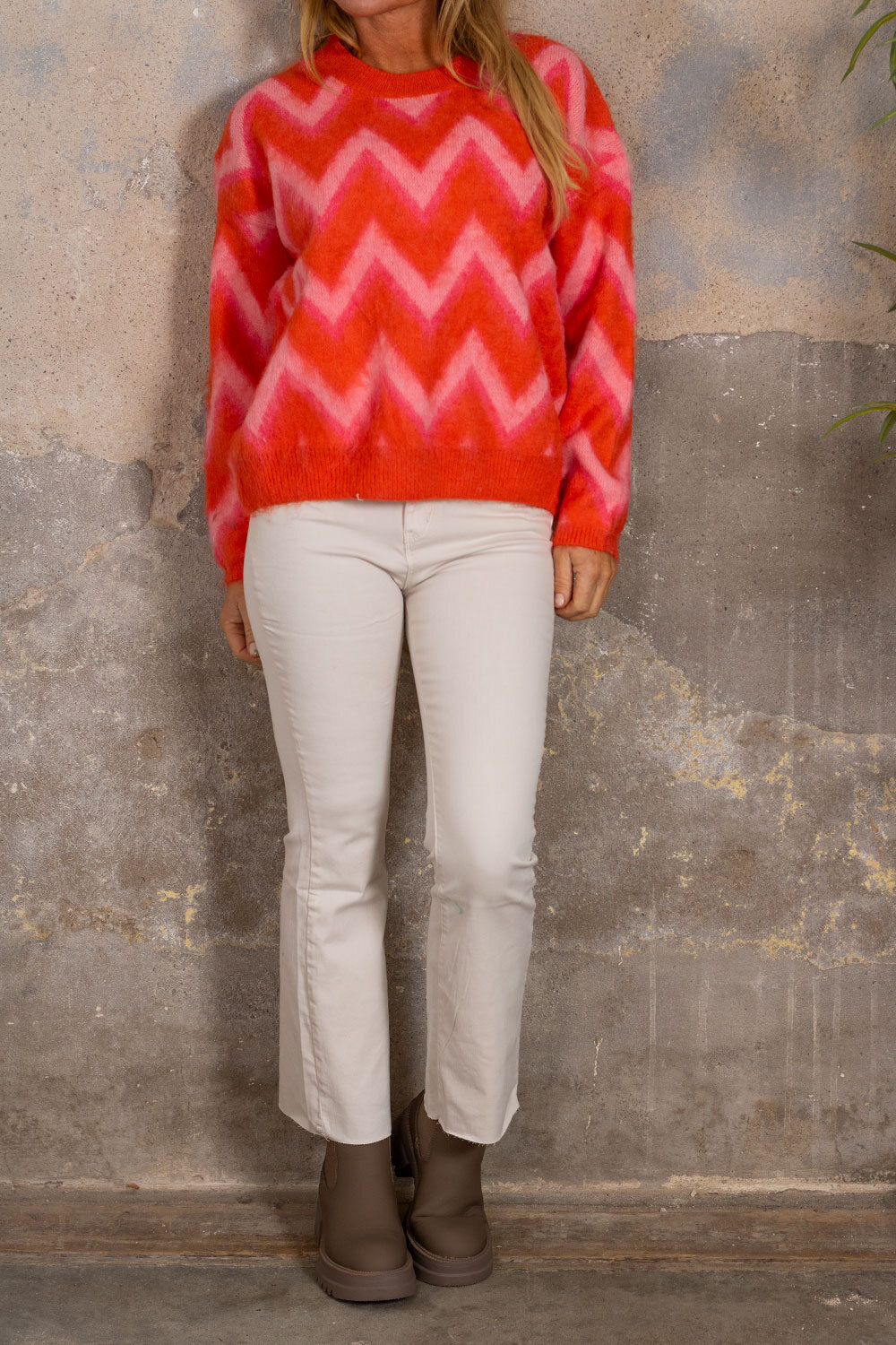 Larisa Knitted sweater - Zigzag - Coral/Pink