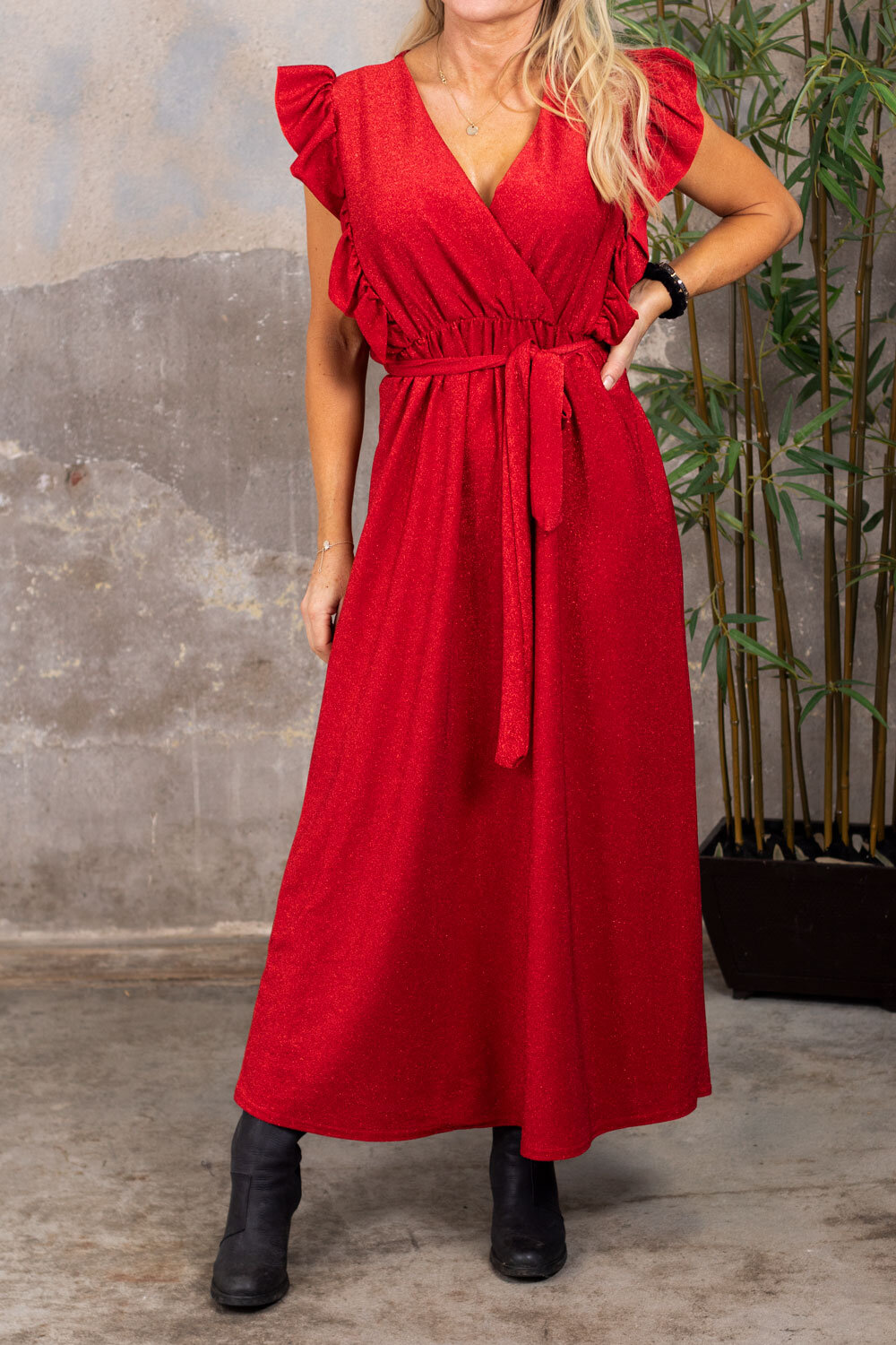Megan Long Dress - Glitter - Red