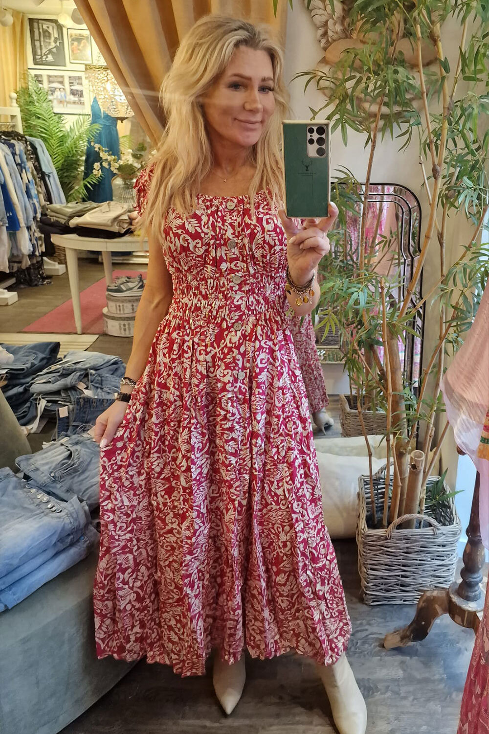 Meja long dress - Patterned - Raspberry