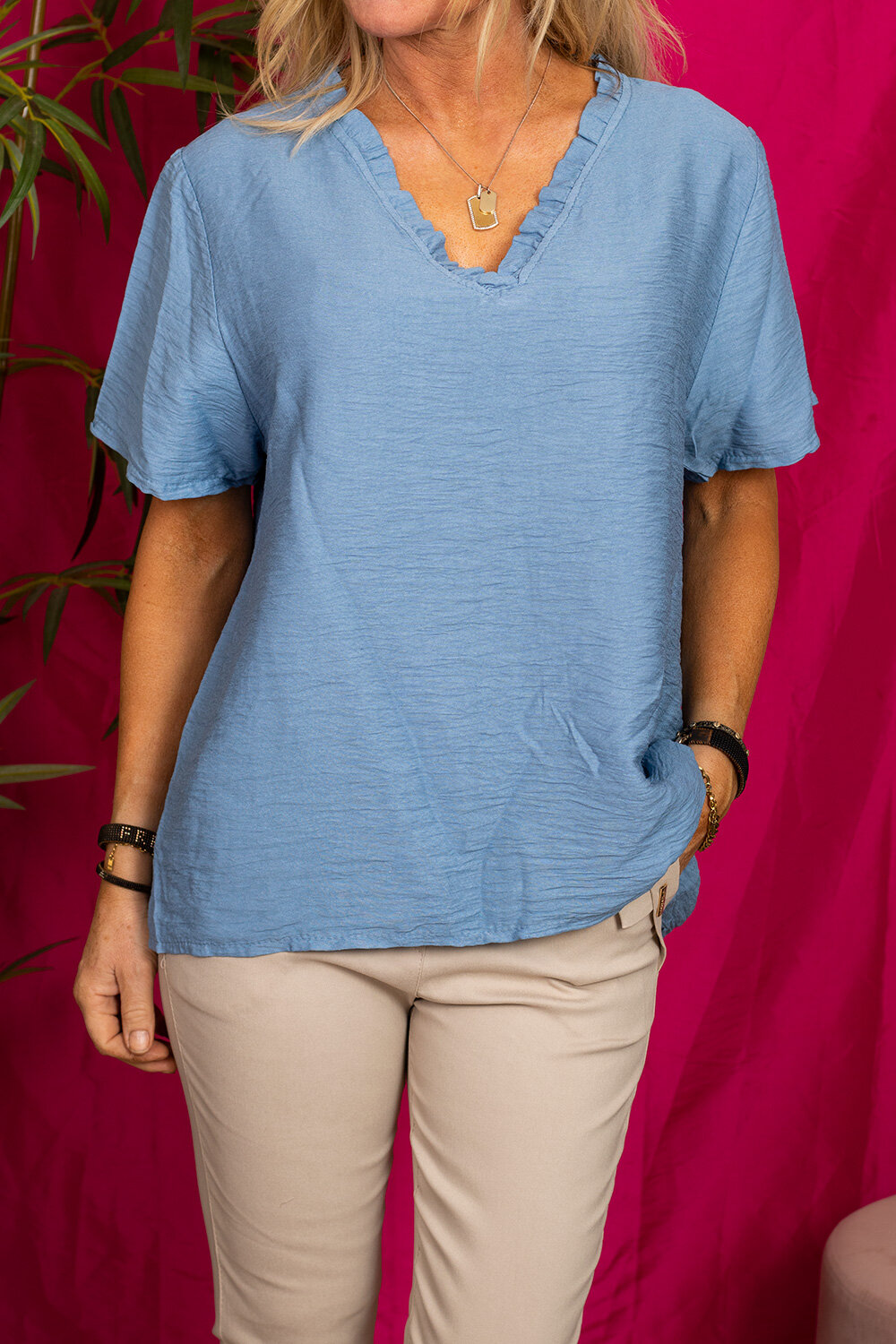Mia Shirt with Ruffles - Blue