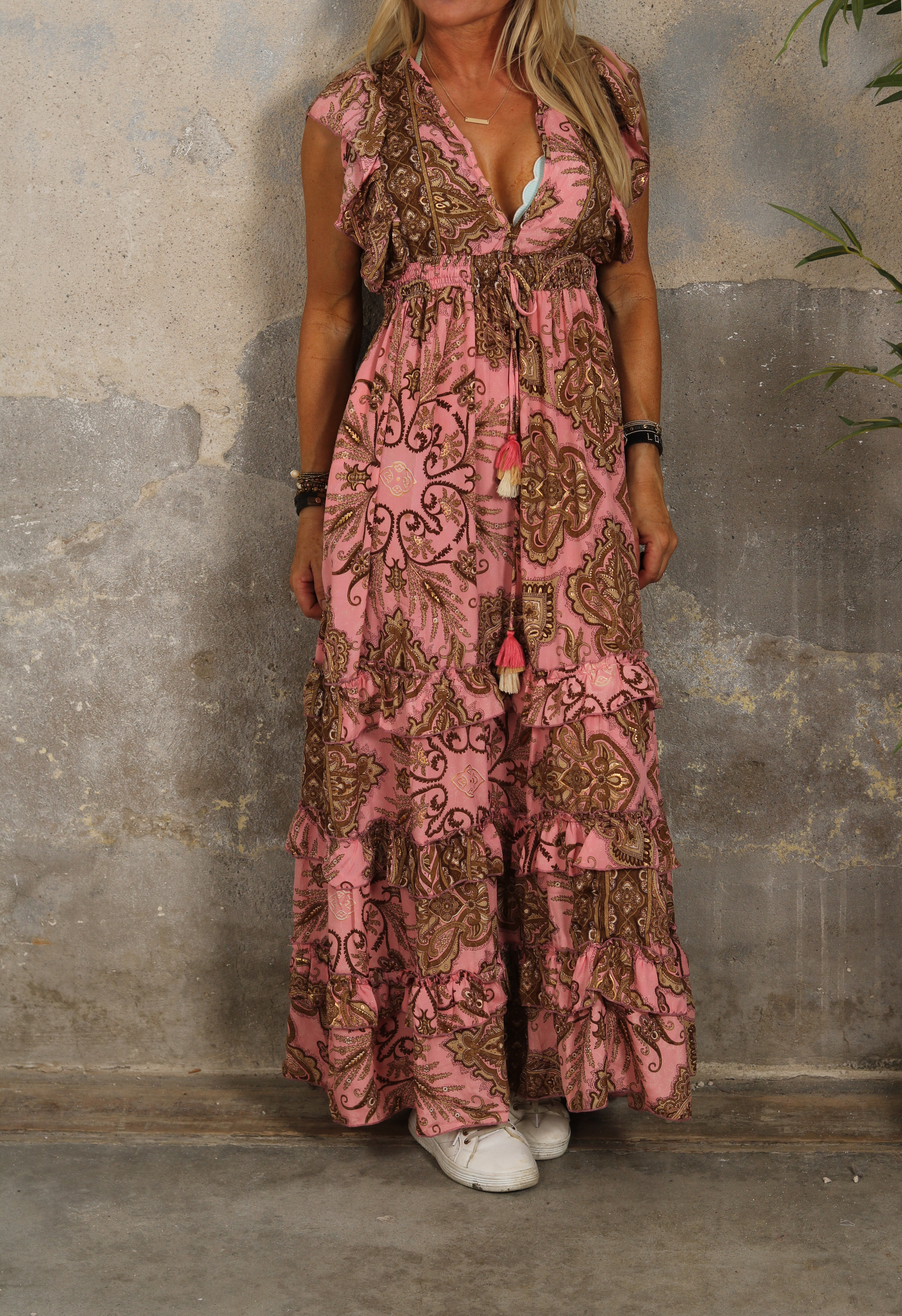 Nadia Maxi Dress - Patterned - Pink/Bronze