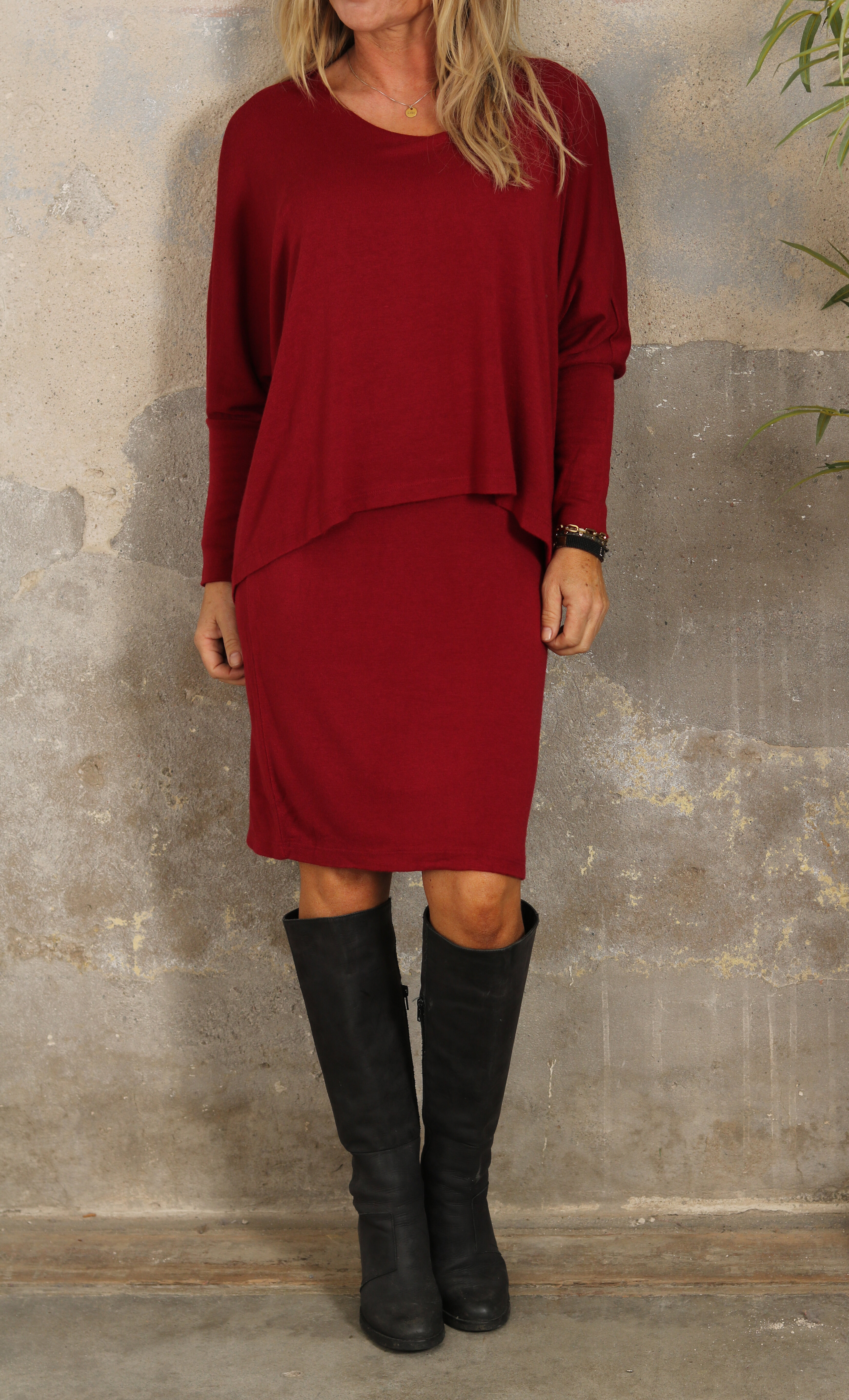 Naomi Fine Knit Dress - Bordo