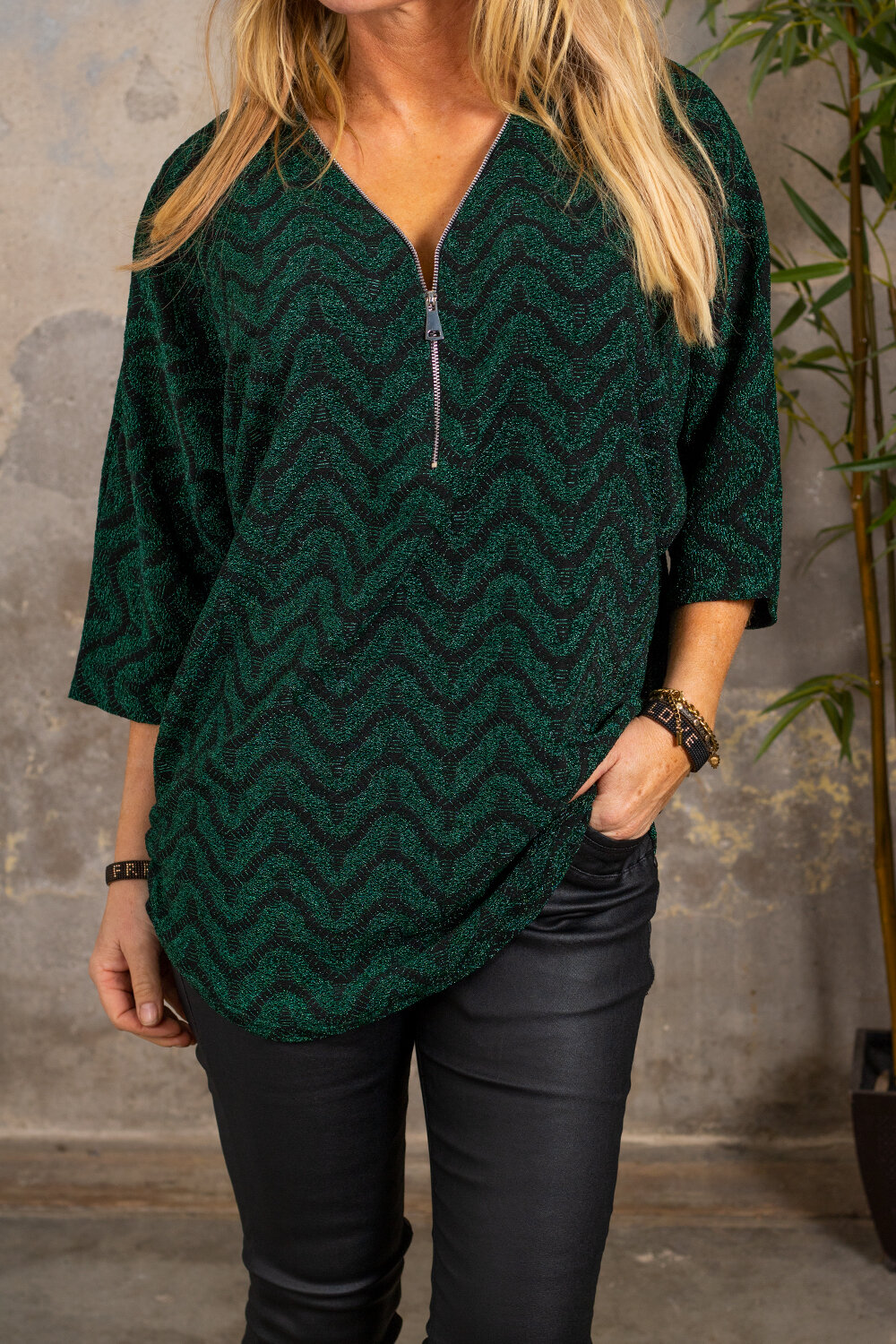 Natalia Glitter tunic - Wave pattern - Green