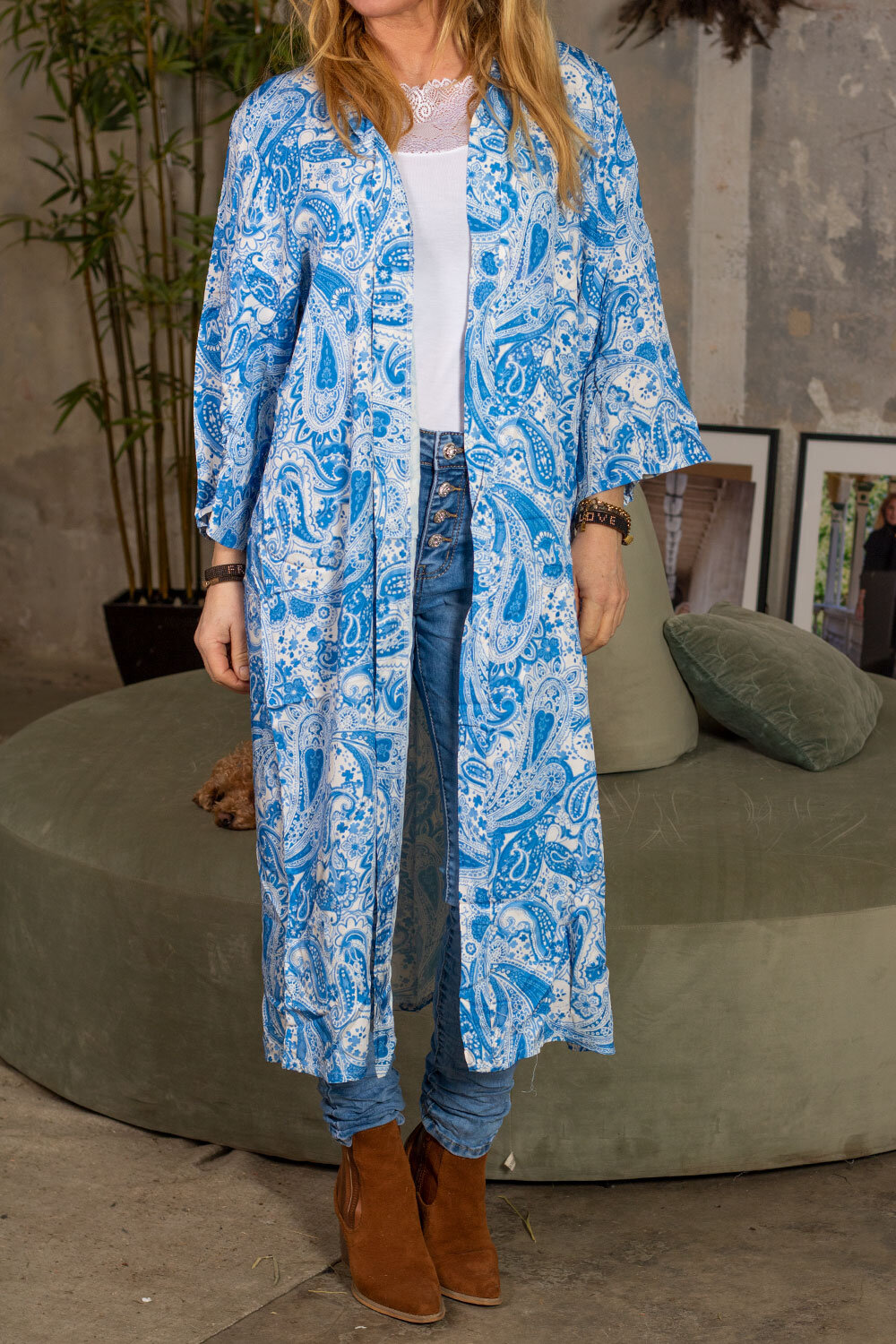 Paisleymönstrad Kimono - Blå