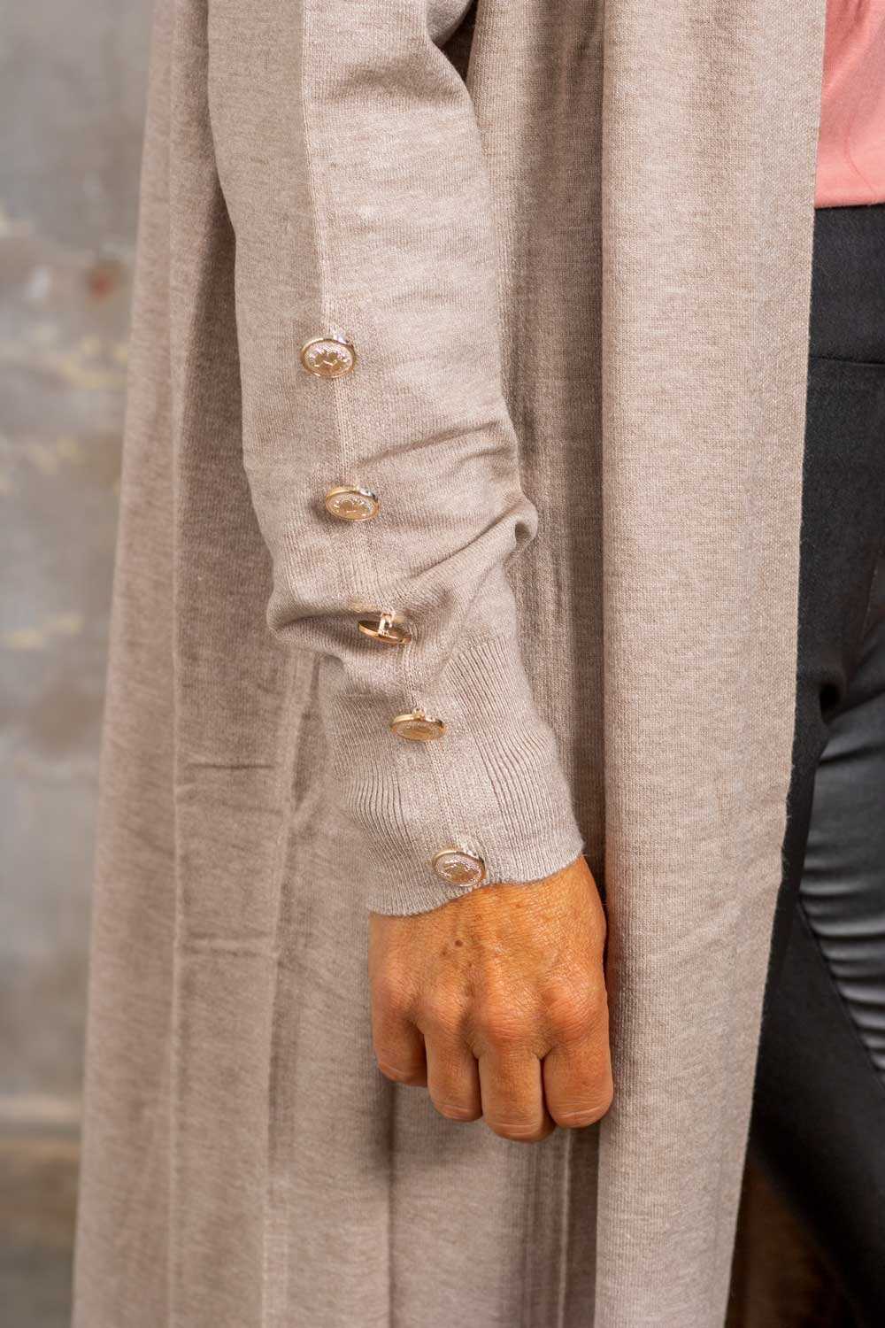 Phoebe Long Cardigan - Buttons - Taupe