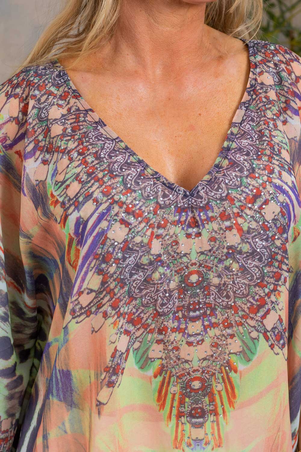Pam Beach Tunic - Patterned & Bling - Green/Blue