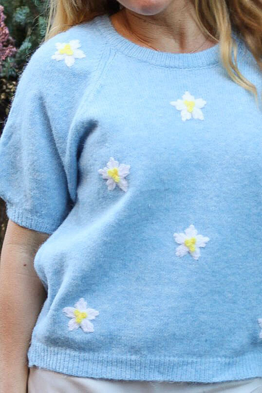 Rosabel Knitted top with flowers - Light blue