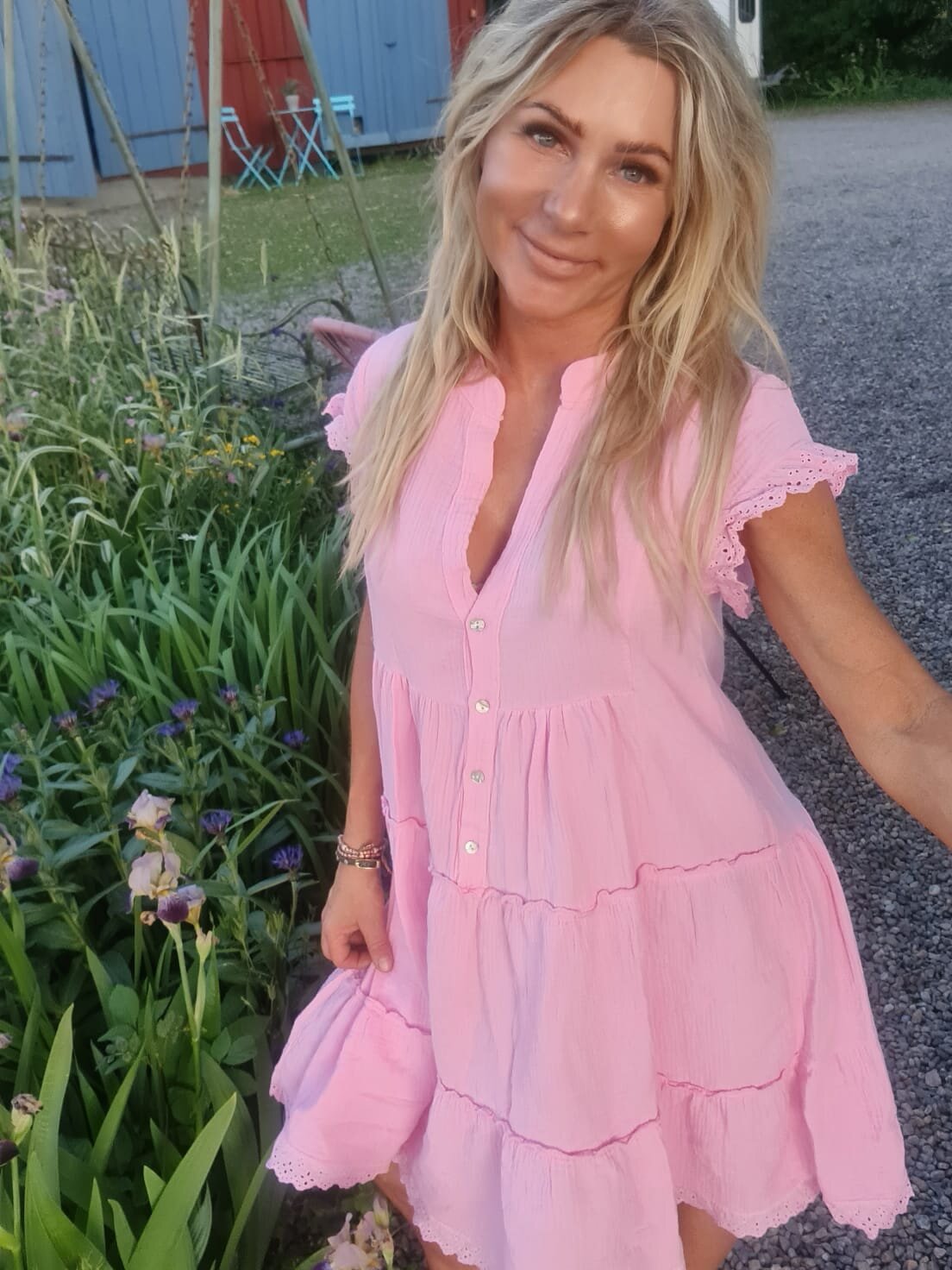 Rosita Waffle Dress - Lace - Pink