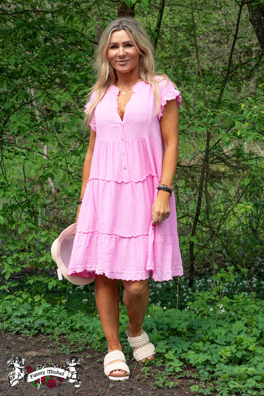 Rosita Waffle Dress - Lace - Pink