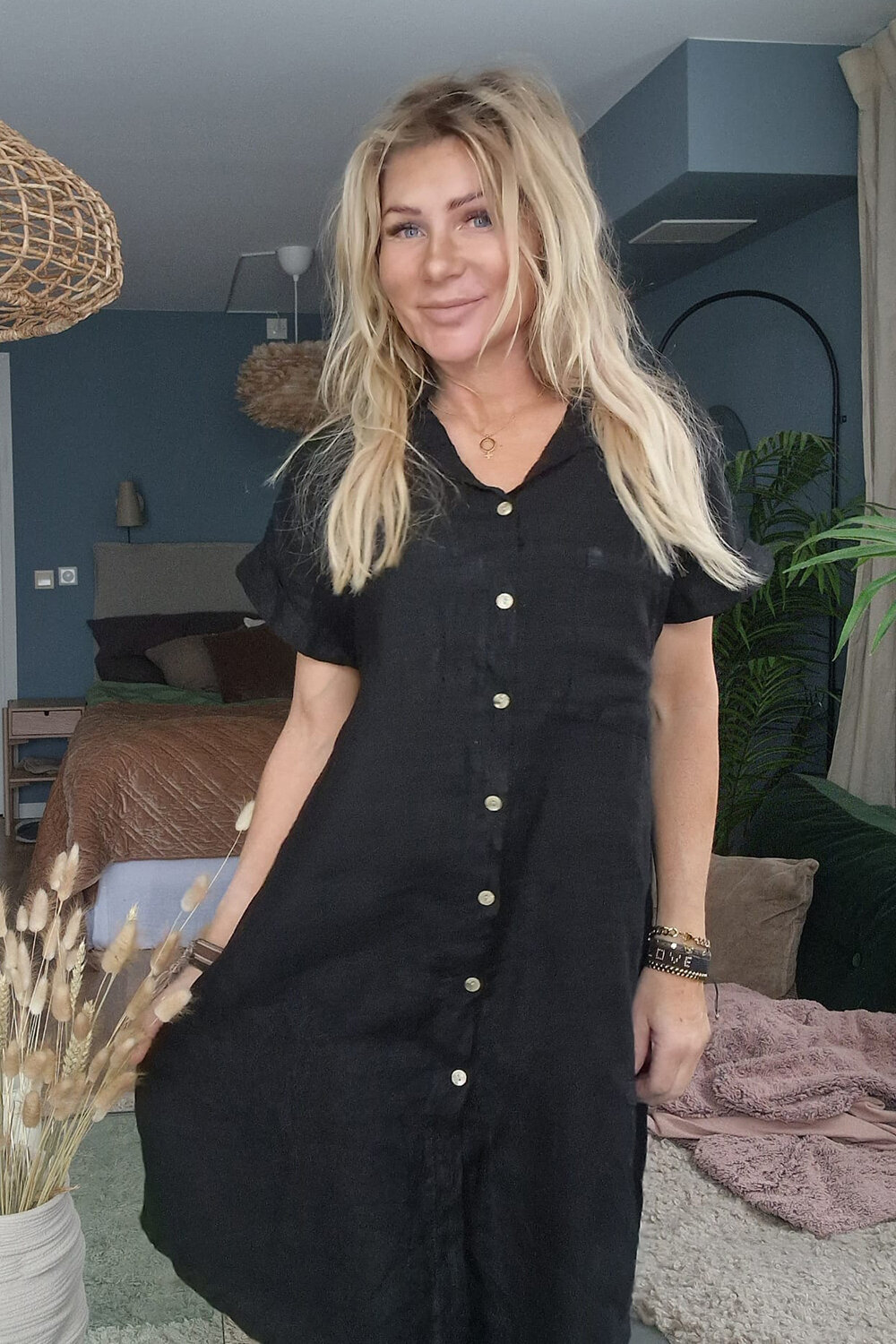 Sabrina Linen Dress - Black