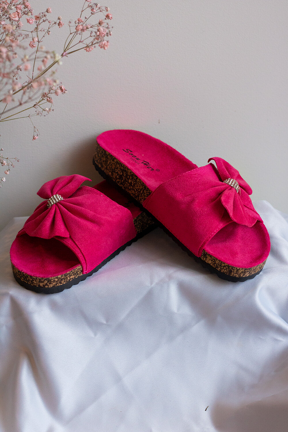 Sandals with Bow & Bling - Fuchsia