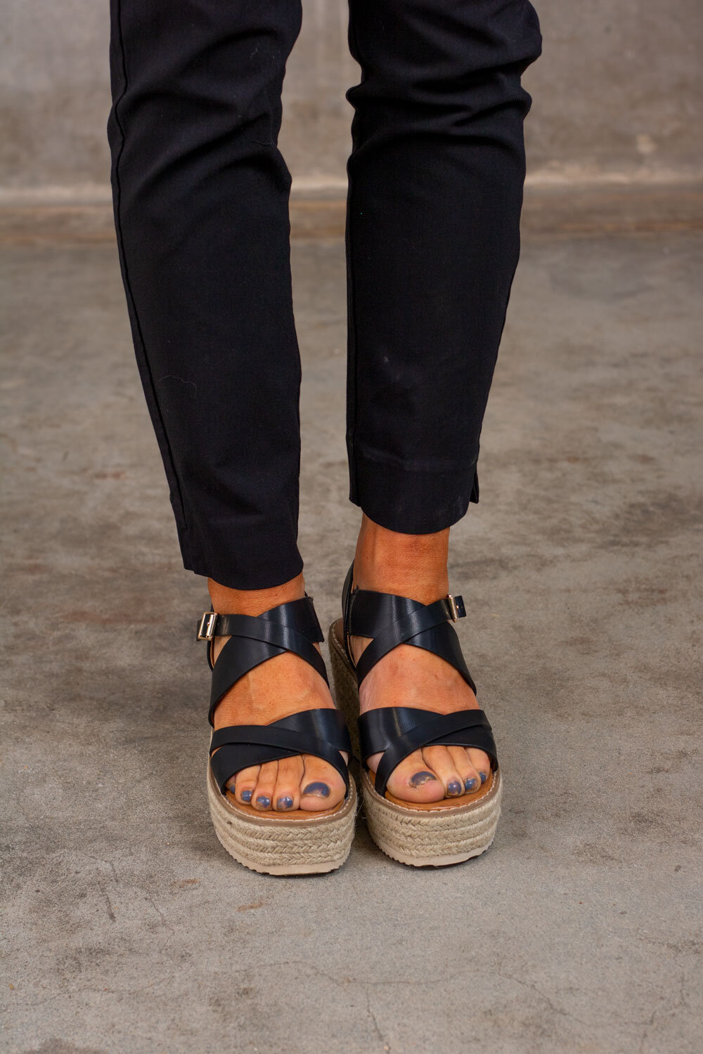 Sandals with Wedge Heel - Black