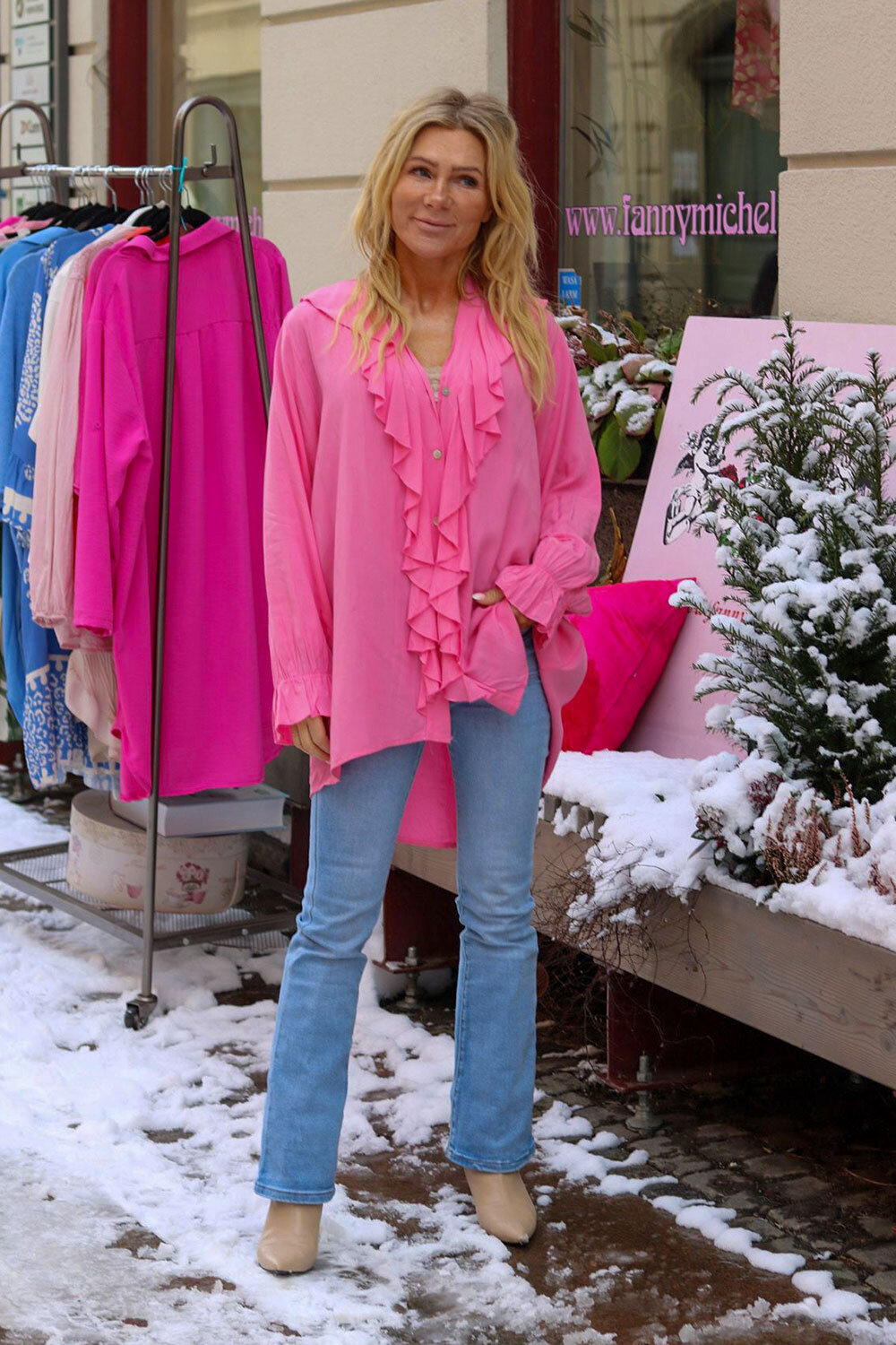 Sara blouse with frills - Pink