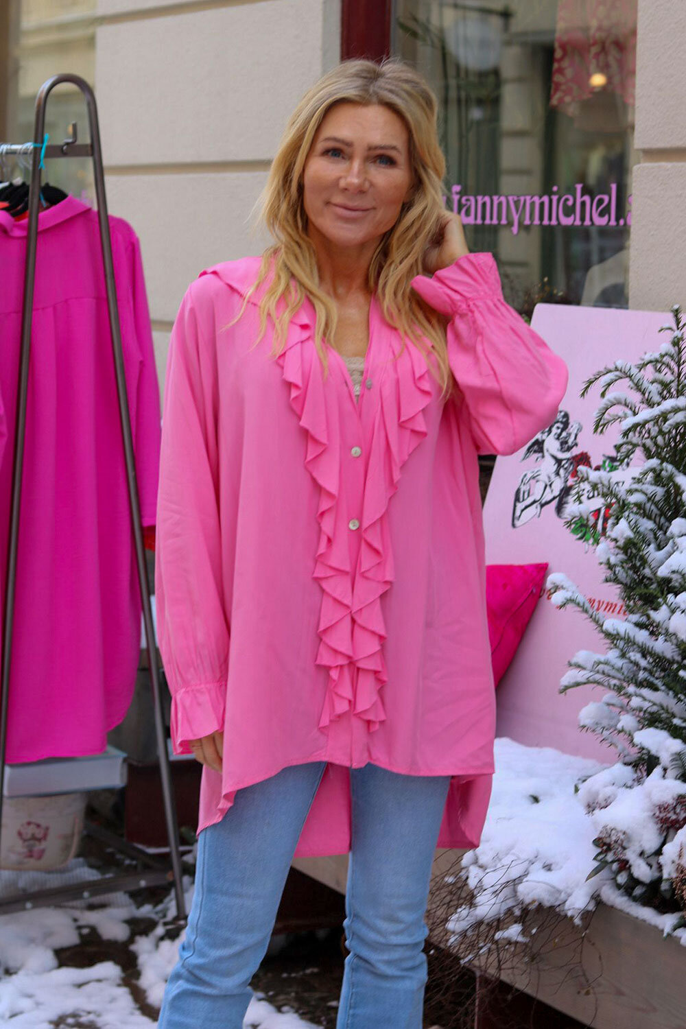 Sara blouse with frills - Pink