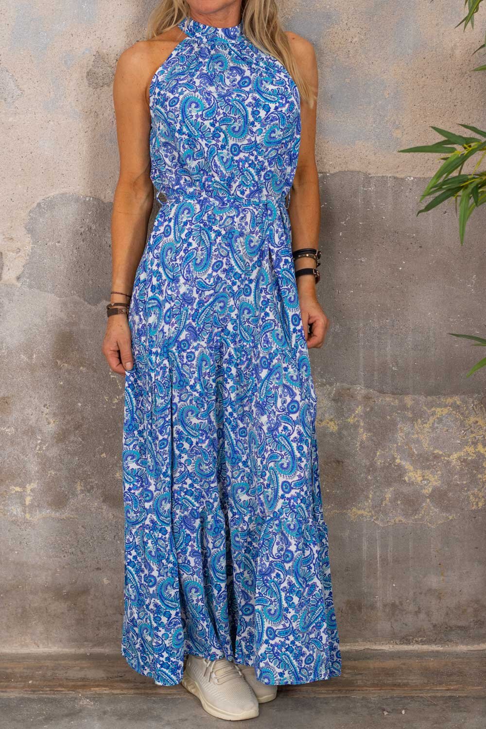 Saskia Maxi Dress - Paisley & Halterneck - Blue
