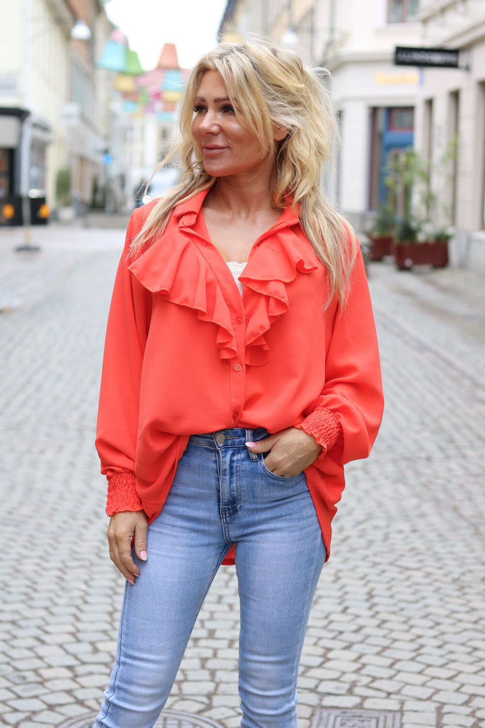 Sia Blouse with Ruffles - Corall/Orange