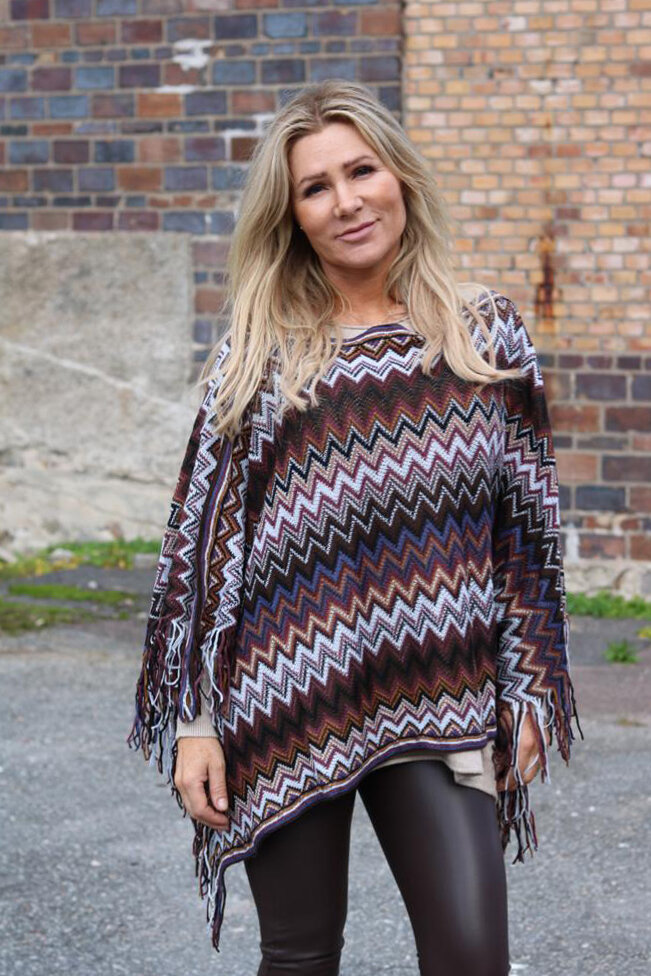 Knitted poncho - Zigzag - Bronze