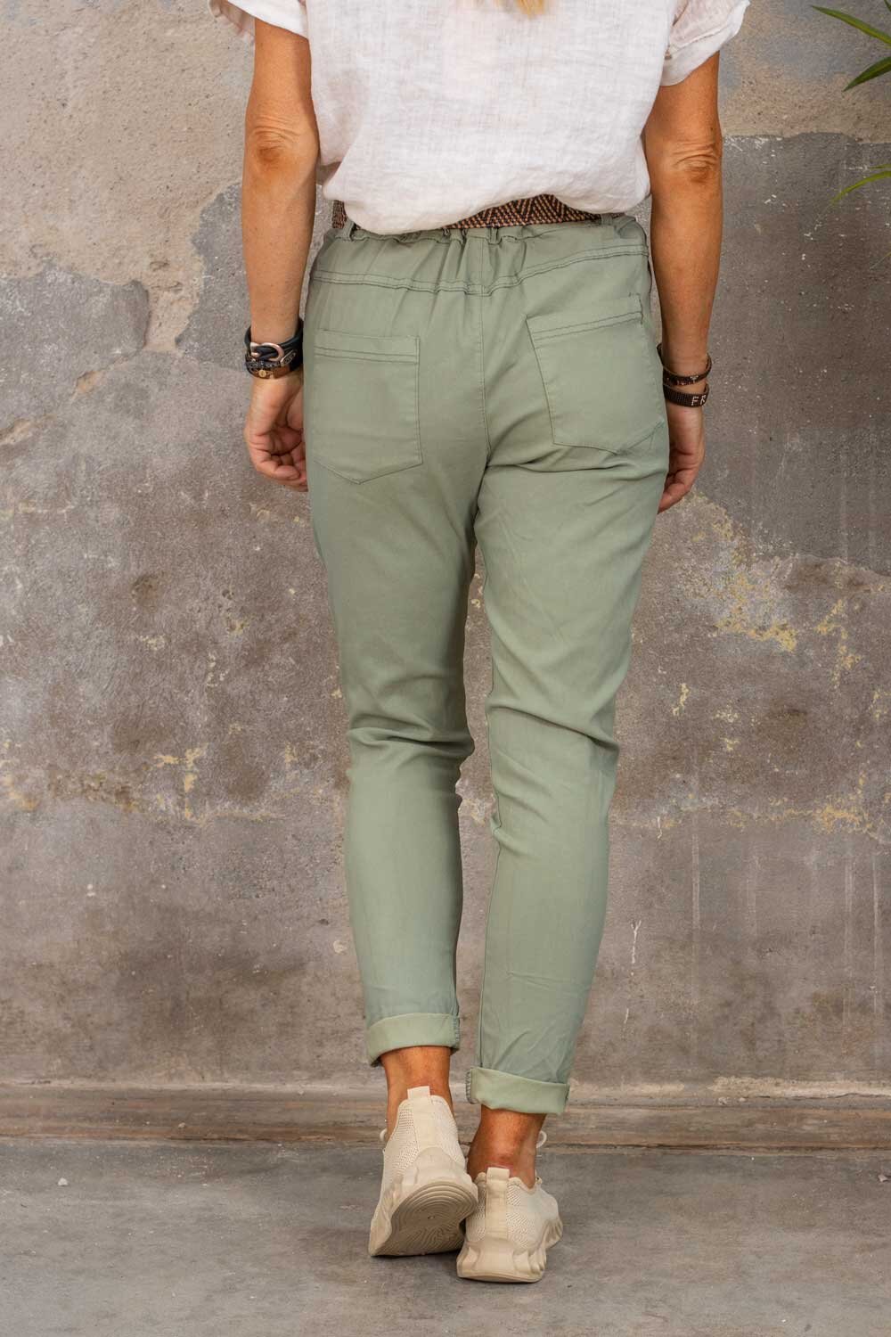 Stretch pants with belt - Khaki
