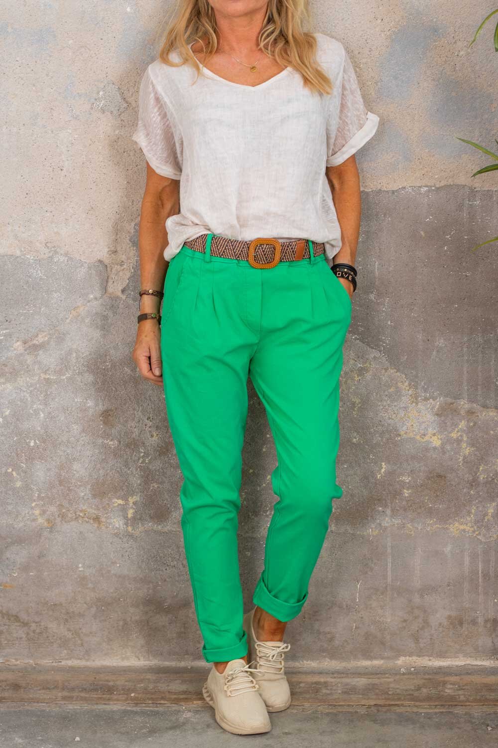 Stretch pants with belt - Smaragd