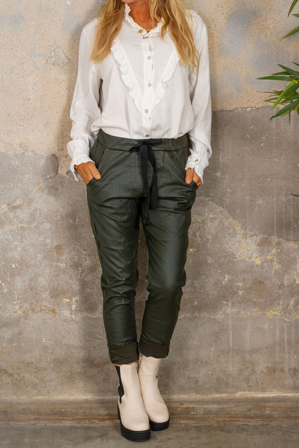 Stretch Pants - Waxed - Army green