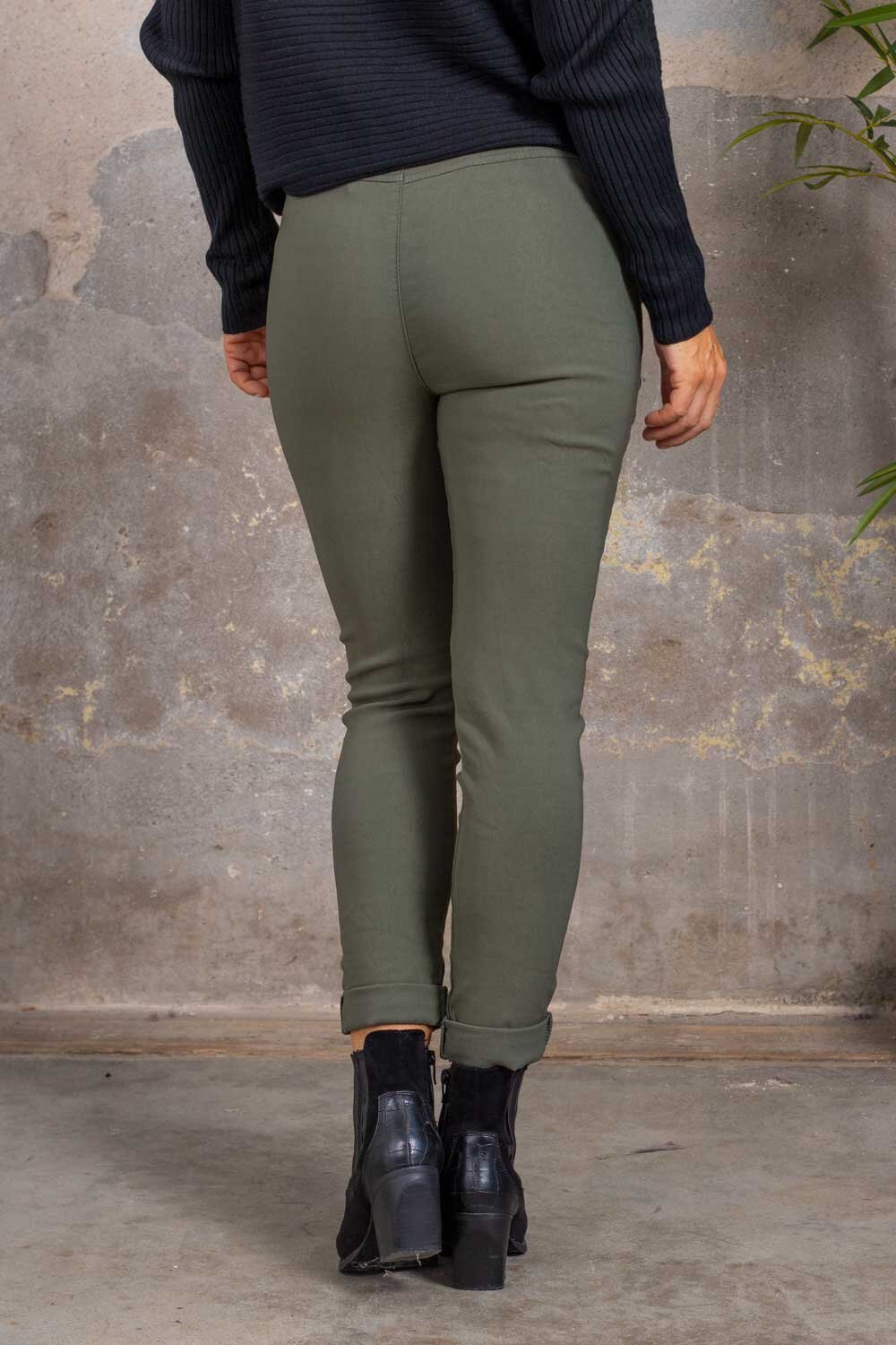 Stretch Pants with Buttons - Khaki