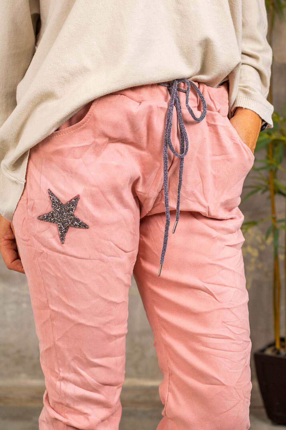 Stretchy pants 7164 - Bling star - Pink
