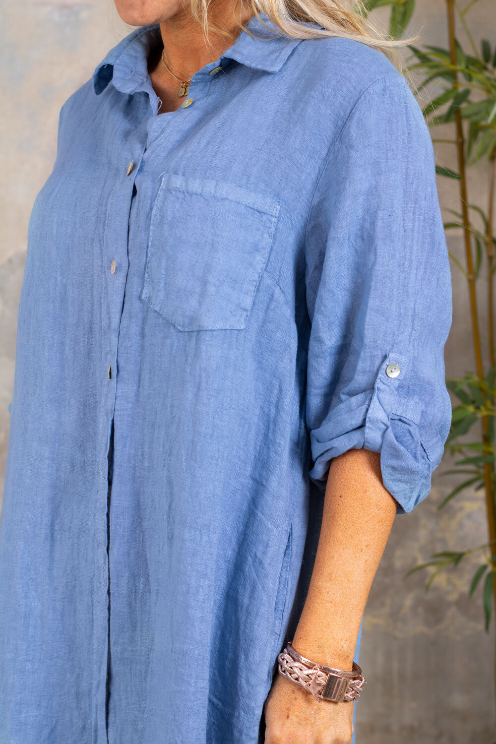Tilda Long linen shirt - Jeans blue