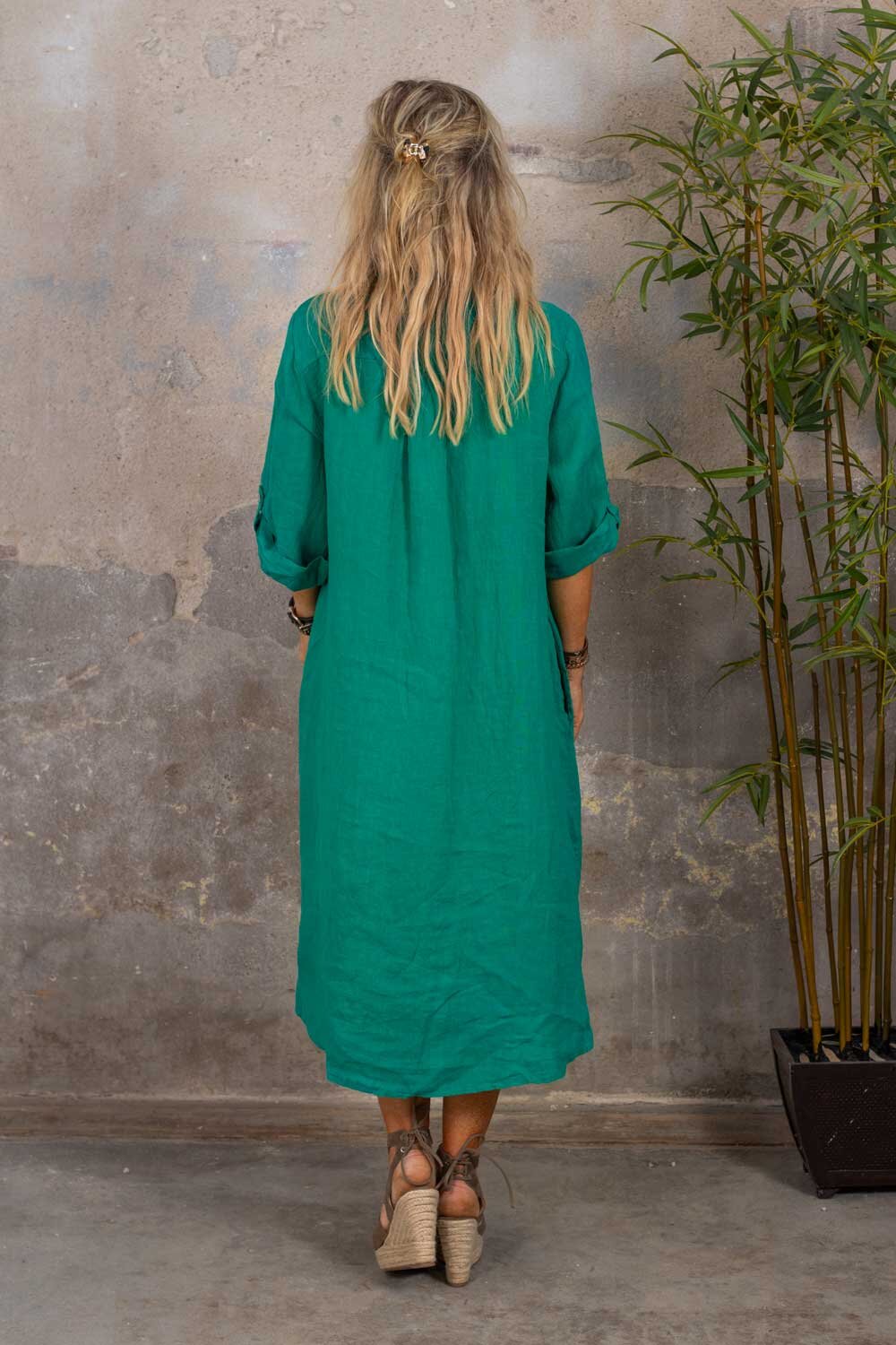 Tilda Long linen shirt - Smaragd